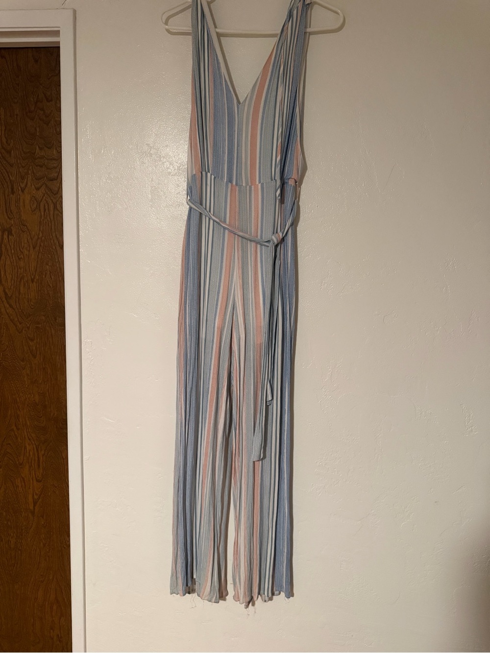 HYFVE Striped V-Neck Wide-Leg Jumpsuit in Blue & Pink